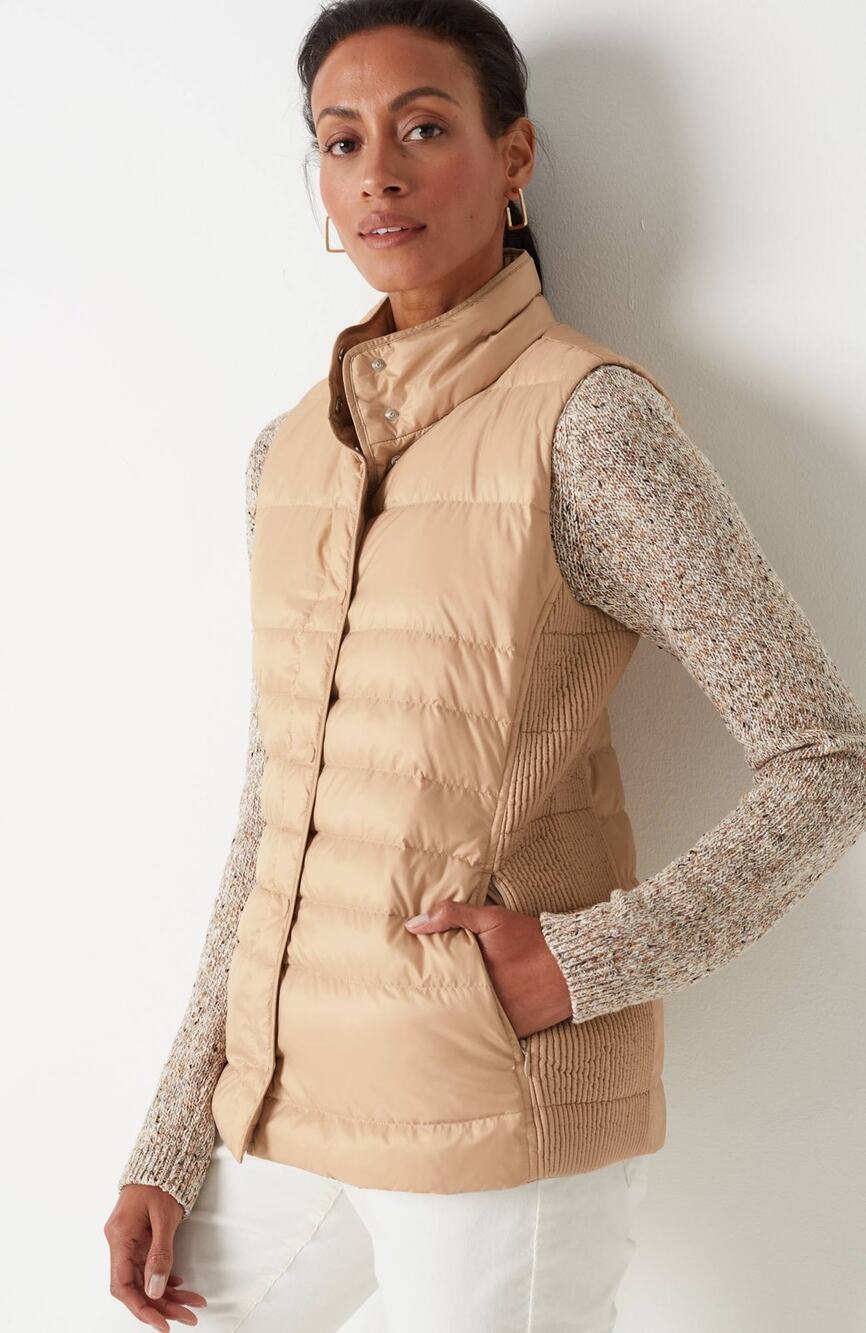 J. Jill Down Vest Size Large Quilted & Smocked Puffer Winter Fall Lightweight